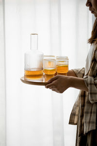 cylinder borosilicate textured glass with gold mouth trimmings pitcher and cups fern living textured cups
