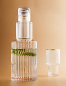 cylinder borosilicate textured glass with gold mouth trimmings pitcher and cups fern living textured cups