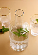cylinder borosilicate textured glass with gold mouth trimmings pitcher and cups fern living textured cups
