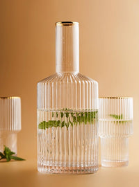 cylinder borosilicate textured glass with gold mouth trimmings pitcher and cups fern living textured cups
