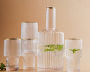 cylinder borosilicate textured glass with gold mouth trimmings pitcher and cups fern living textured cups