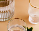 cylinder borosilicate textured glass with gold mouth trimmings pitcher and cups fern living textured cups