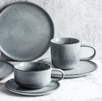 Creative Porcelain Coffee Cup Milk Ceramic European Red Tea Cups Set with Handle High quality Cement color