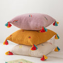 Fluffy Embroidered Multicolored Tassel Pillow Cover