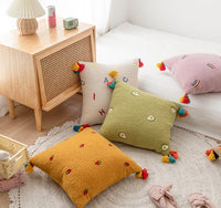 Fluffy Embroidered Multicolored Tassel Pillow Cover
