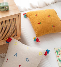 Fluffy Embroidered Multicolored Tassel Pillow Cover Strawberry Alphabet