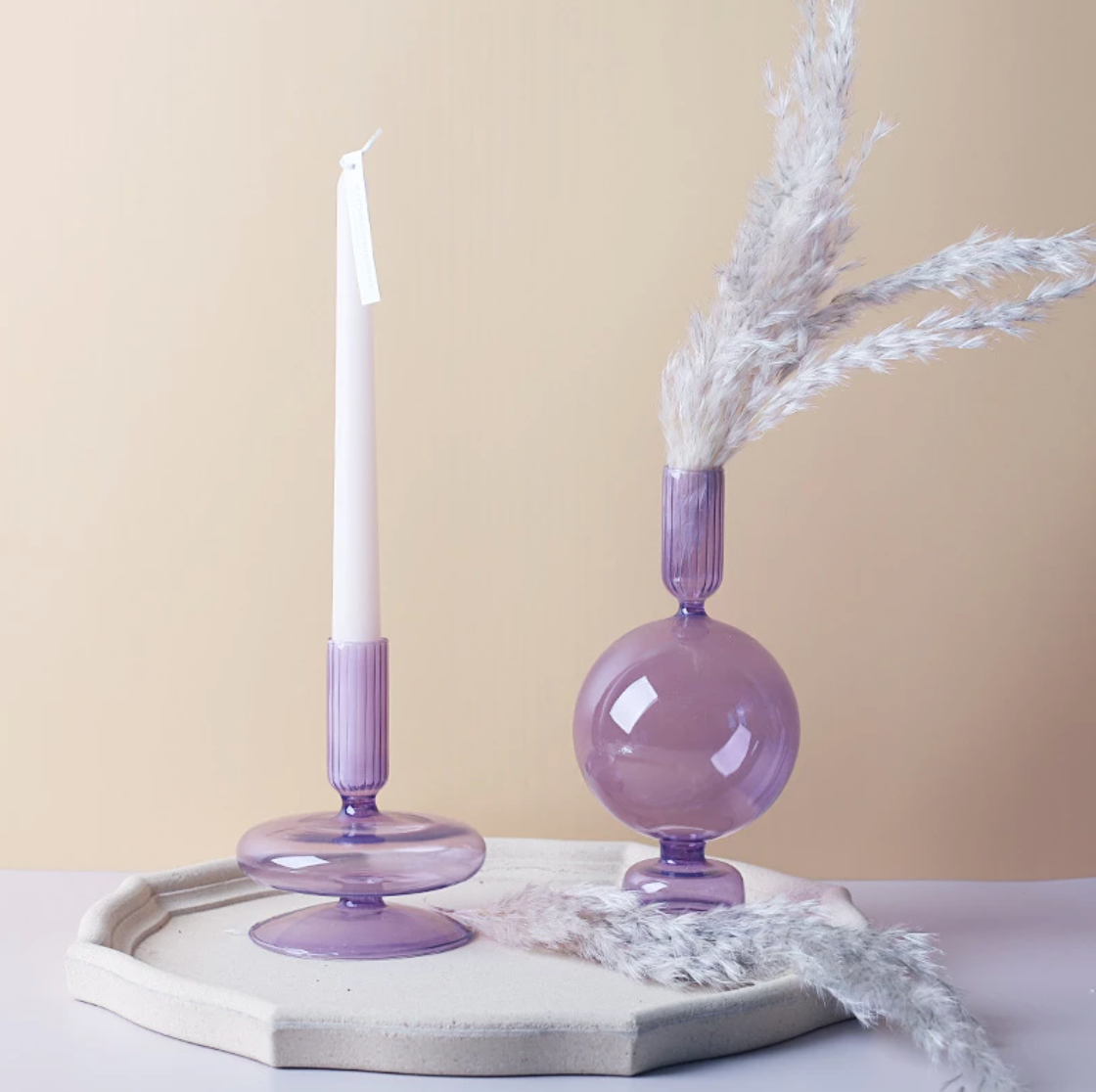 Lilac Glass Candle Holders-Letifly Lights and Decor