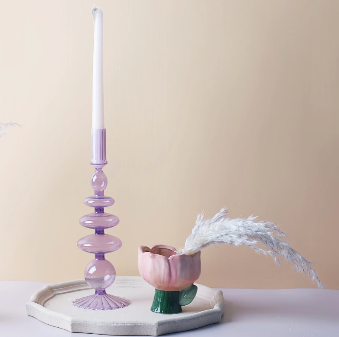 Lilac Glass Candle Holders-Letifly Lights and Decor