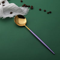 Stainless Steel Mirror Polish Finish Purple and Gold Cutlery Set