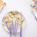 Stainless Steel Mirror Polish Finish Purple and Gold Cutlery Set