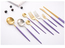 Stainless Steel Mirror Polish Finish Purple and Gold Cutlery Set