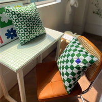 Lilac Green Floral Check Pillow Cover
