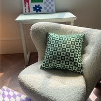 Lilac Green Floral Check Pillow Cover