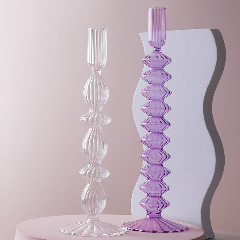 Macaroon Glass Ripple Candle Holders-Letifly Lights and Decor