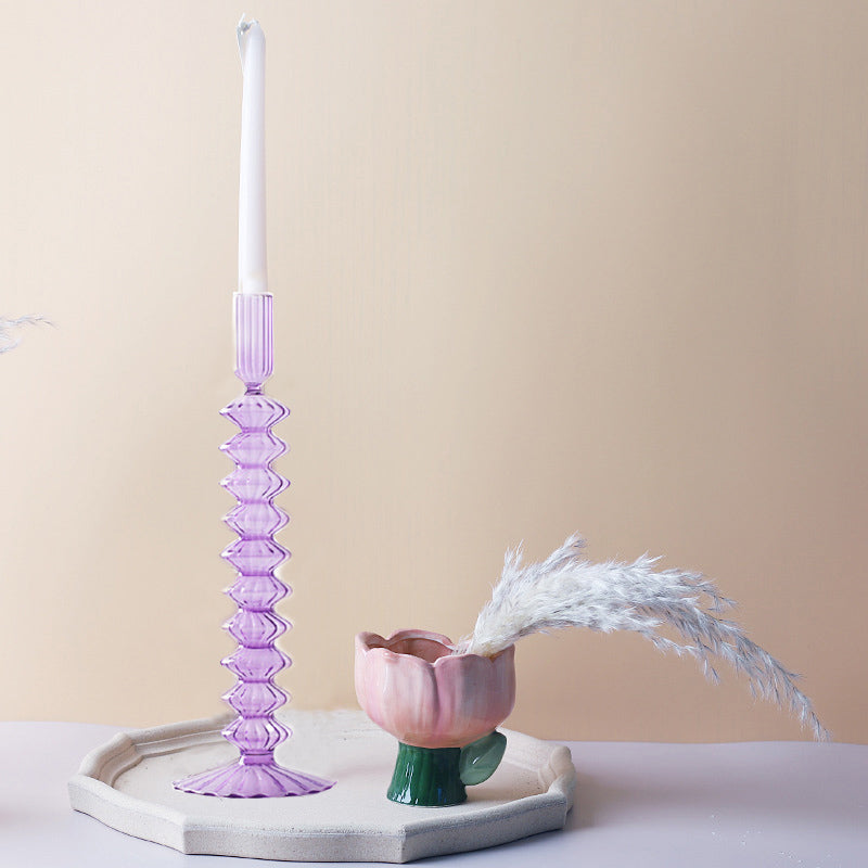 Macaroon Glass Ripple Candle Holders-Letifly Lights and Decor