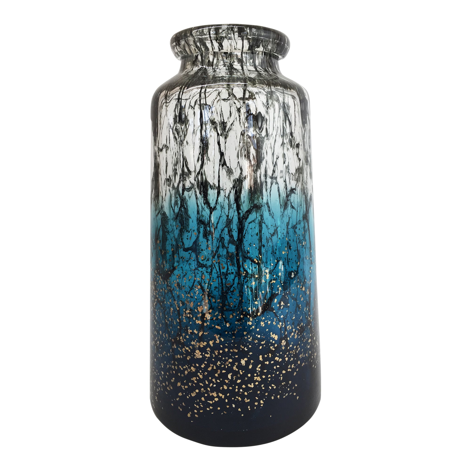 Murano Glass gold speckles ocean gradient black and white modern contemporary glass vase
