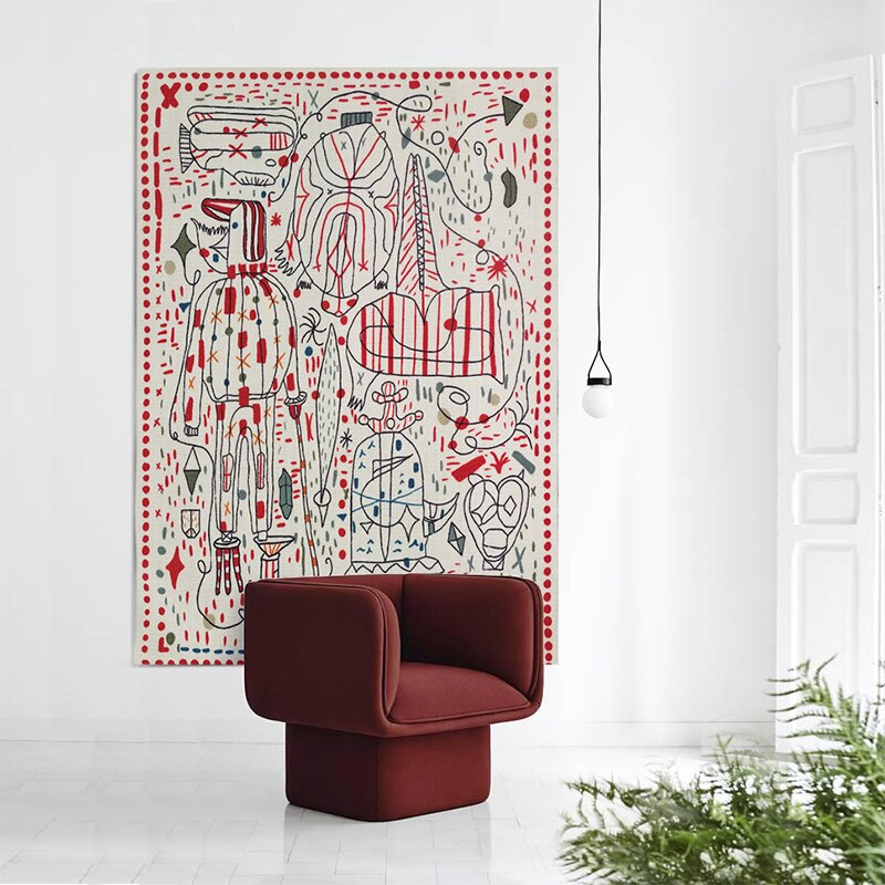 Danish Modern Sketch Abstract Area Rug & Tapestry