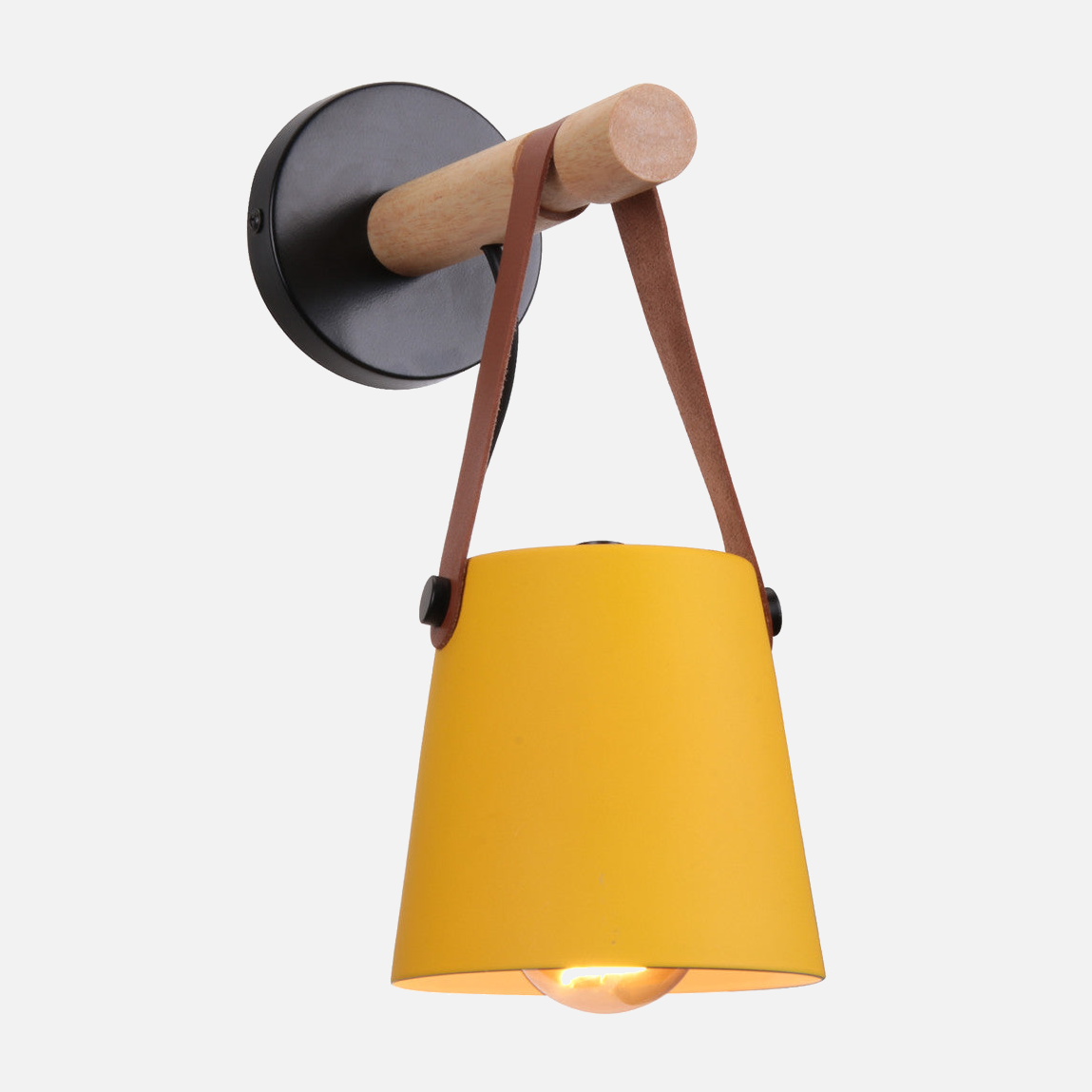 Modern Wood & Metal Wall Sconce with Faux Leather Strap-Letifly Lights and Decor