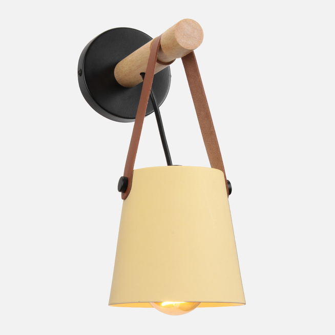 Modern Wood & Metal Wall Sconce with Faux Leather Strap-Letifly Lights and Decor