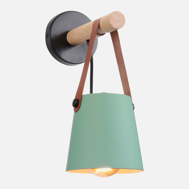 Modern Wood & Metal Wall Sconce with Faux Leather Strap-Letifly Lights and Decor