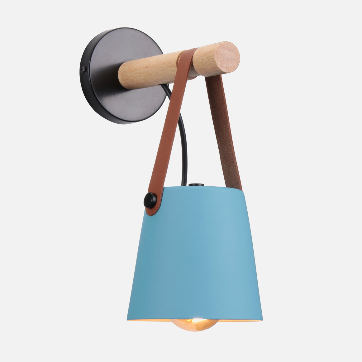 Modern Wood & Metal Wall Sconce with Faux Leather Strap-Letifly Lights and Decor