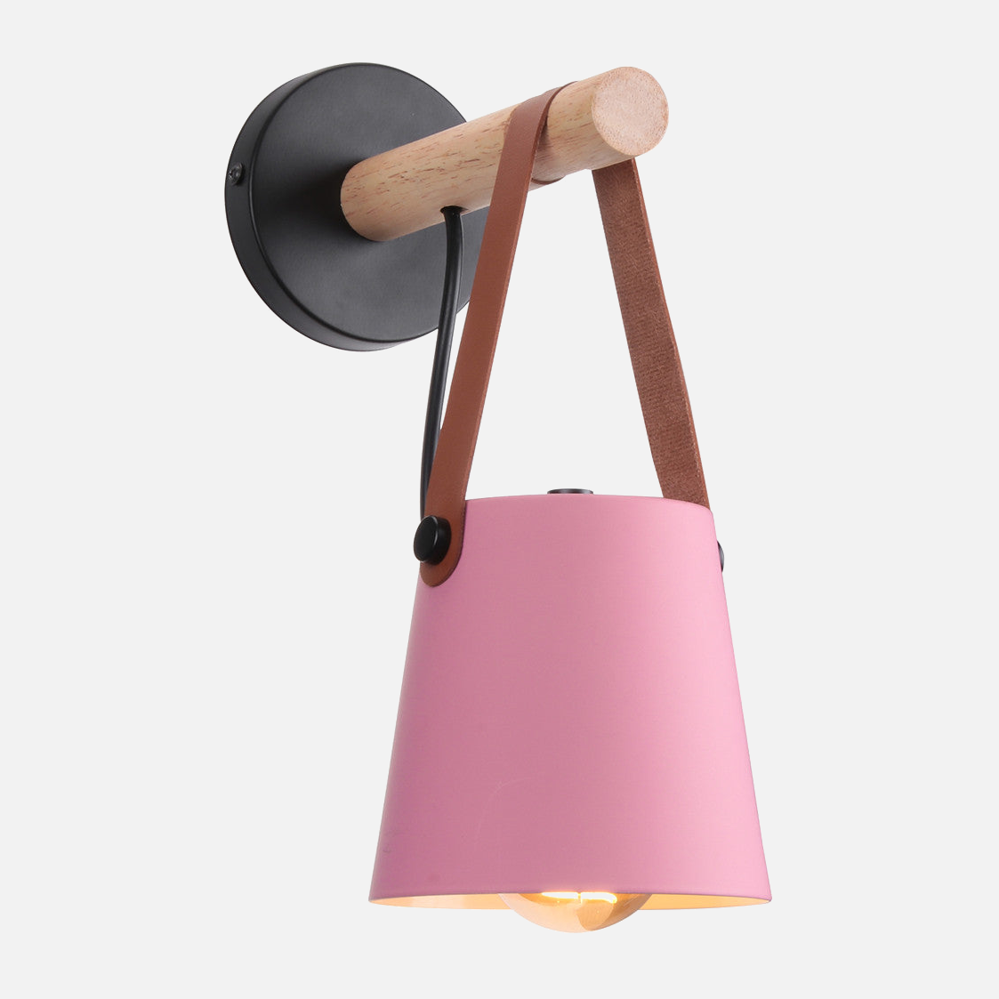Modern Wood & Metal Wall Sconce with Faux Leather Strap-Letifly Lights and Decor
