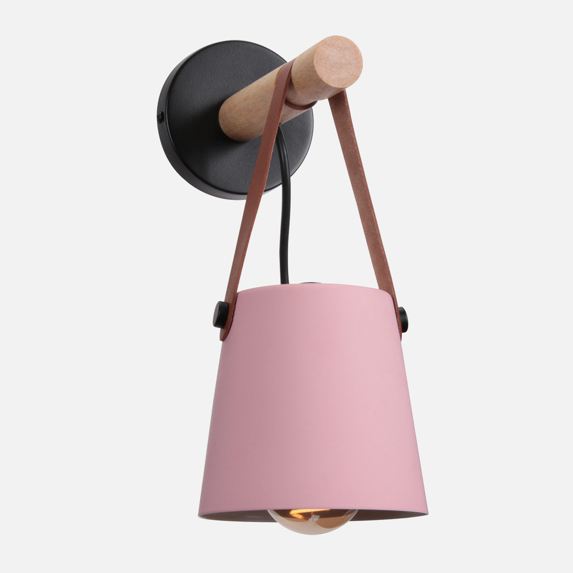 Modern Wood & Metal Wall Sconce with Faux Leather Strap-Letifly Lights and Decor