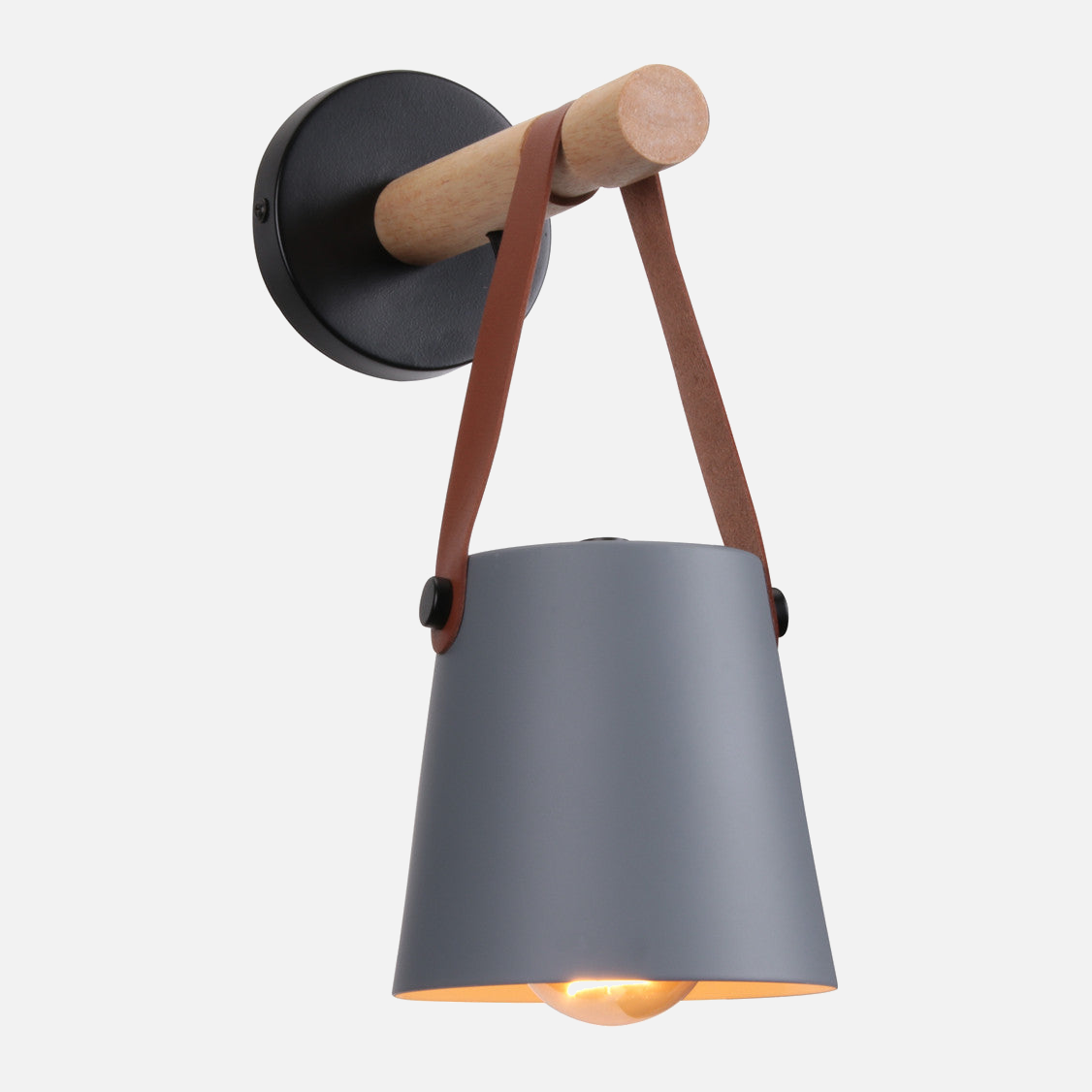 Modern Wood & Metal Wall Sconce with Faux Leather Strap-Letifly Lights and Decor