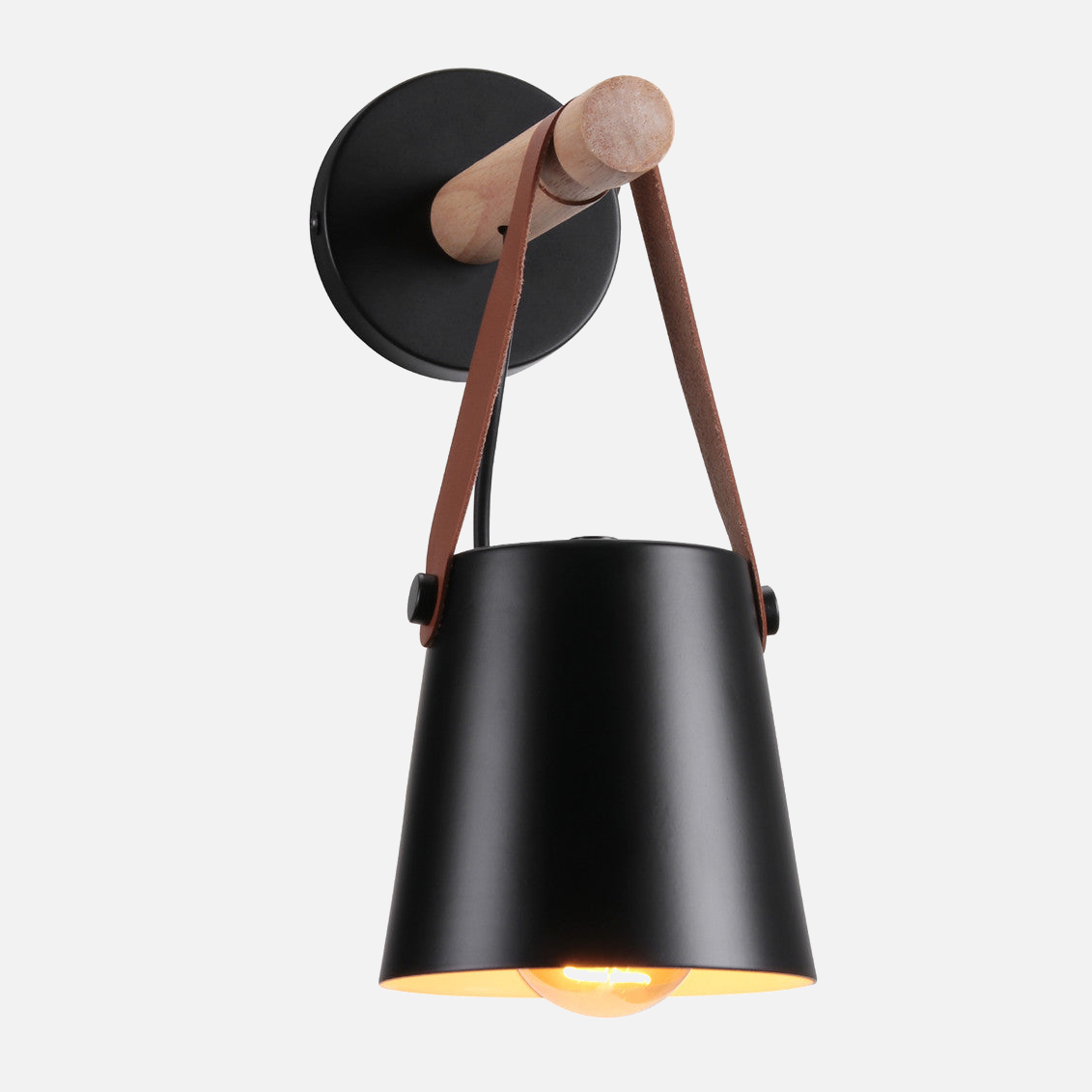 Modern Wood & Metal Wall Sconce with Faux Leather Strap-Letifly Lights and Decor