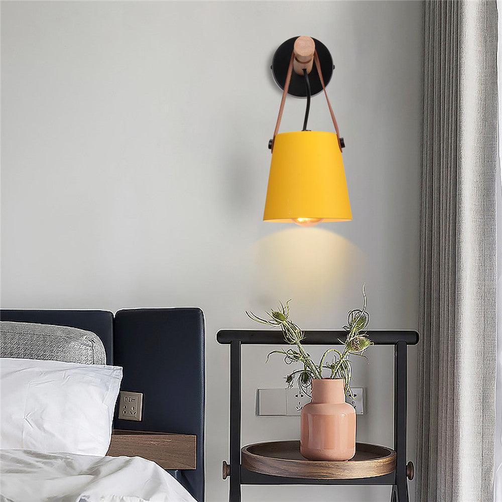 Modern Wood & Metal Wall Sconce with Faux Leather Strap-Letifly Lights and Decor