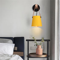Modern Wood & Metal Wall Sconce with Faux Leather Strap-Letifly Lights and Decor