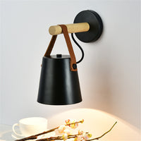 Modern Wood & Metal Wall Sconce with Faux Leather Strap-Letifly Lights and Decor
