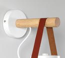 Modern Wood & Metal Wall Sconce with Faux Leather Strap-Letifly Lights and Decor