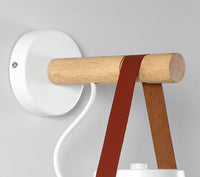 Modern Wood & Metal Wall Sconce with Faux Leather Strap-Letifly Lights and Decor