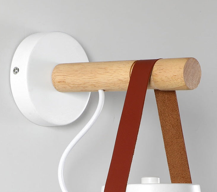 Modern Wood & Metal Wall Sconce with Faux Leather Strap-Letifly Lights and Decor
