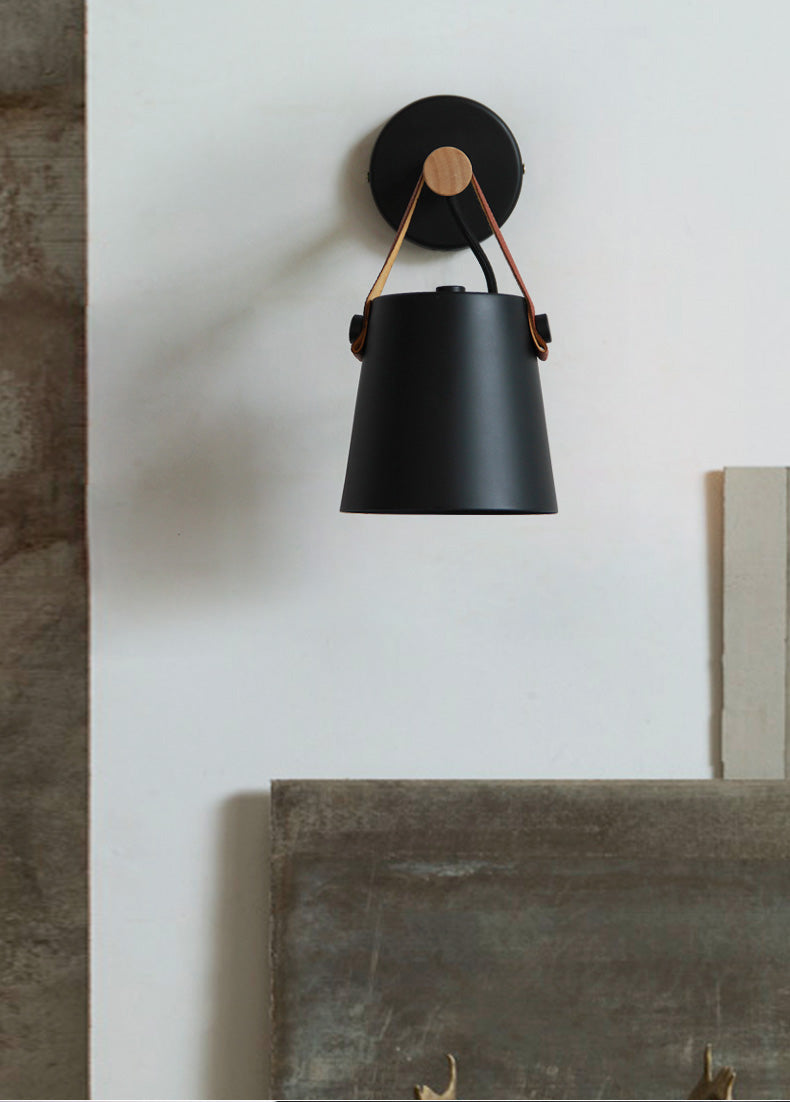 Modern Wood & Metal Wall Sconce with Faux Leather Strap-Letifly Lights and Decor