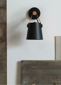 Modern Wood & Metal Wall Sconce with Faux Leather Strap-Letifly Lights and Decor