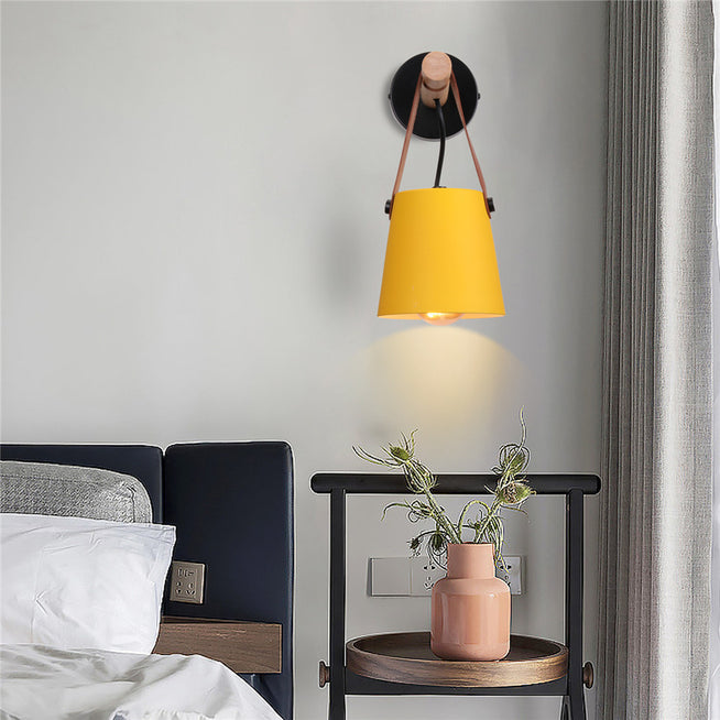 Modern Wood & Metal Wall Sconce with Faux Leather Strap-Letifly Lights and Decor