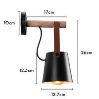 Modern Wood & Metal Wall Sconce with Faux Leather Strap-Letifly Lights and Decor