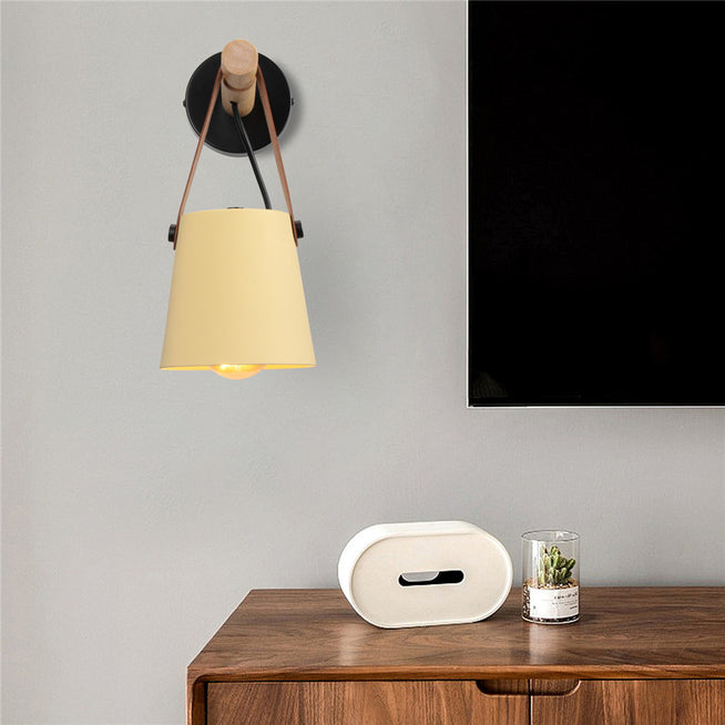Modern Wood & Metal Wall Sconce with Faux Leather Strap-Letifly Lights and Decor