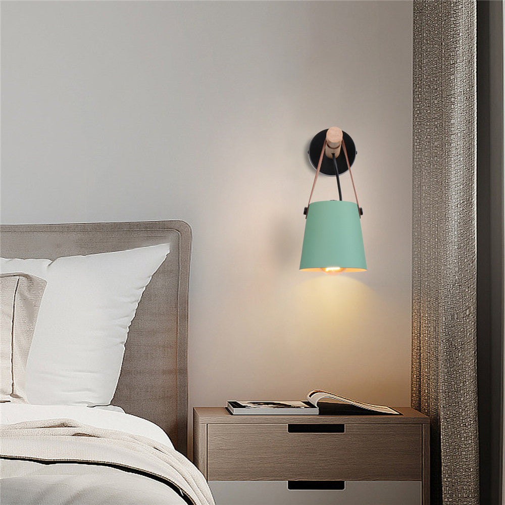 Modern Wood & Metal Wall Sconce with Faux Leather Strap-Letifly Lights and Decor