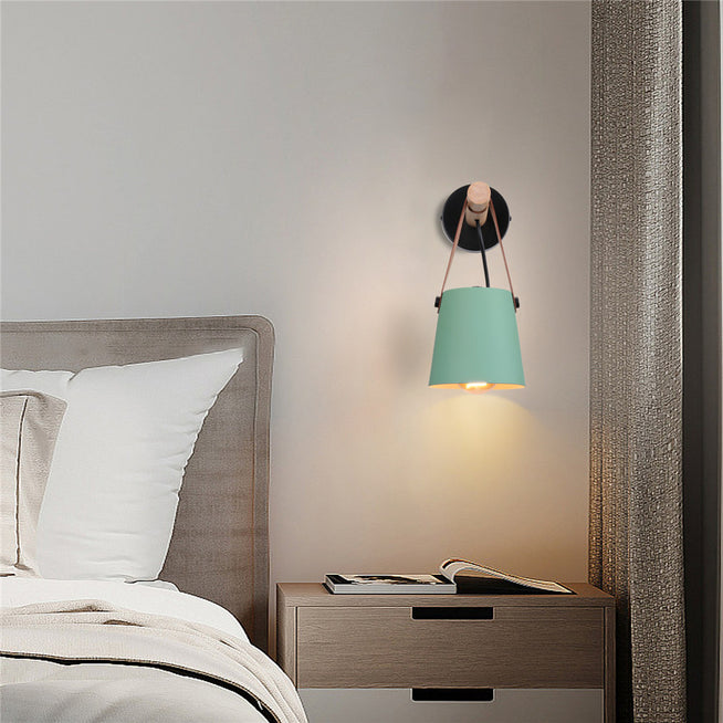 Modern Wood & Metal Wall Sconce with Faux Leather Strap-Letifly Lights and Decor