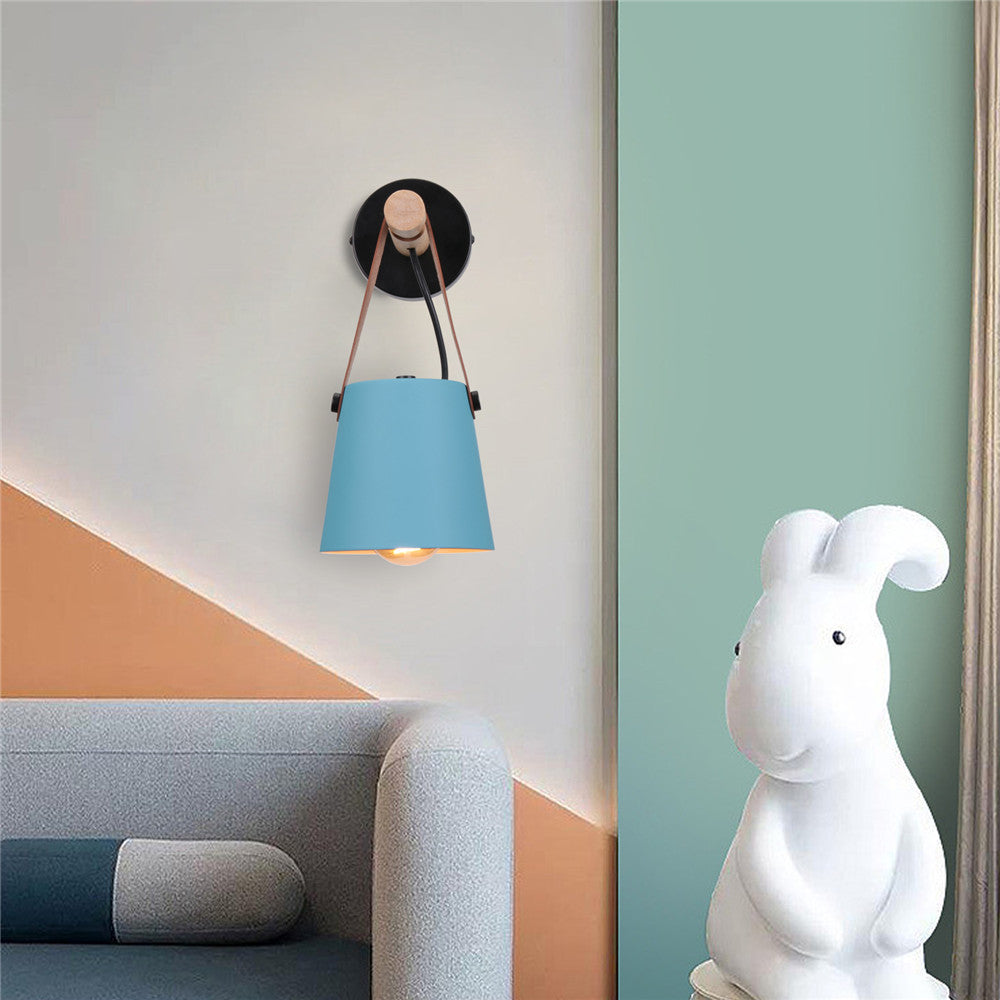 Modern Wood & Metal Wall Sconce with Faux Leather Strap-Letifly Lights and Decor