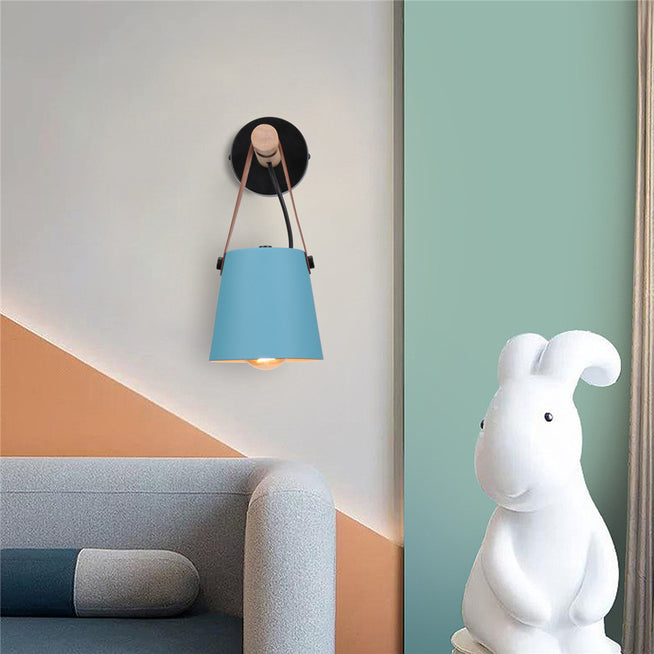 Modern Wood & Metal Wall Sconce with Faux Leather Strap-Letifly Lights and Decor