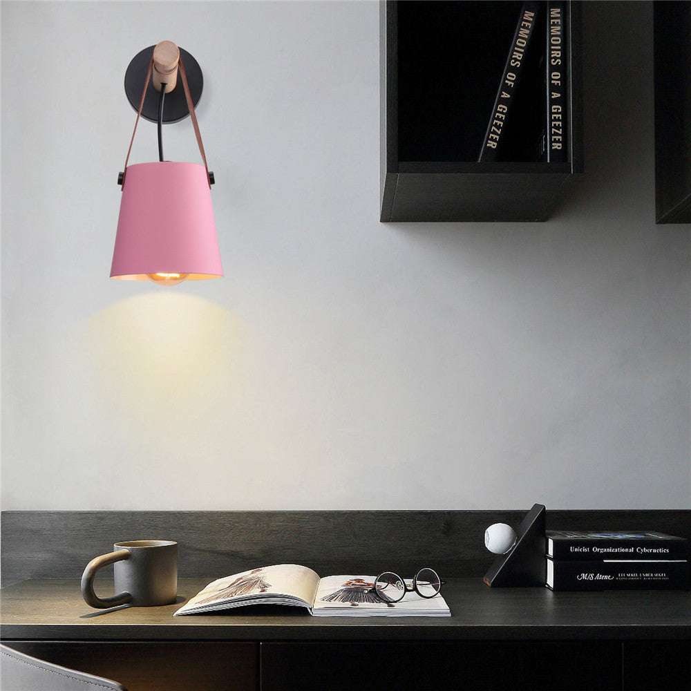 Modern Wood & Metal Wall Sconce with Faux Leather Strap-Letifly Lights and Decor