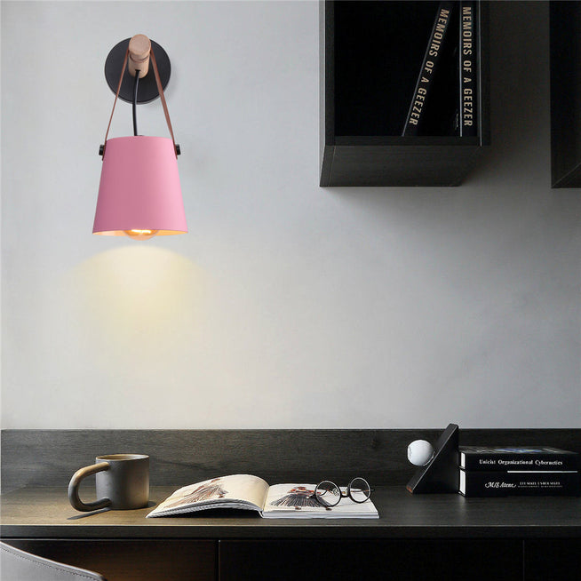 Modern Wood & Metal Wall Sconce with Faux Leather Strap-Letifly Lights and Decor