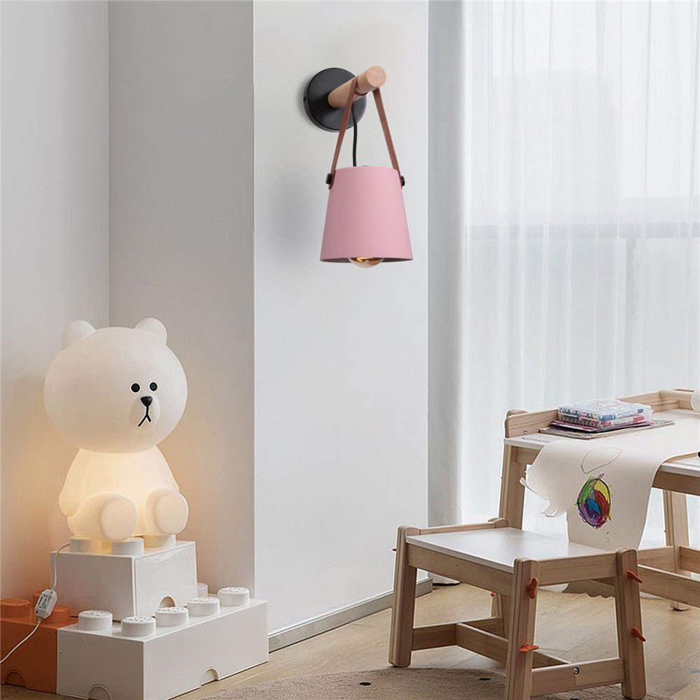 Modern Wood & Metal Wall Sconce with Faux Leather Strap-Letifly Lights and Decor
