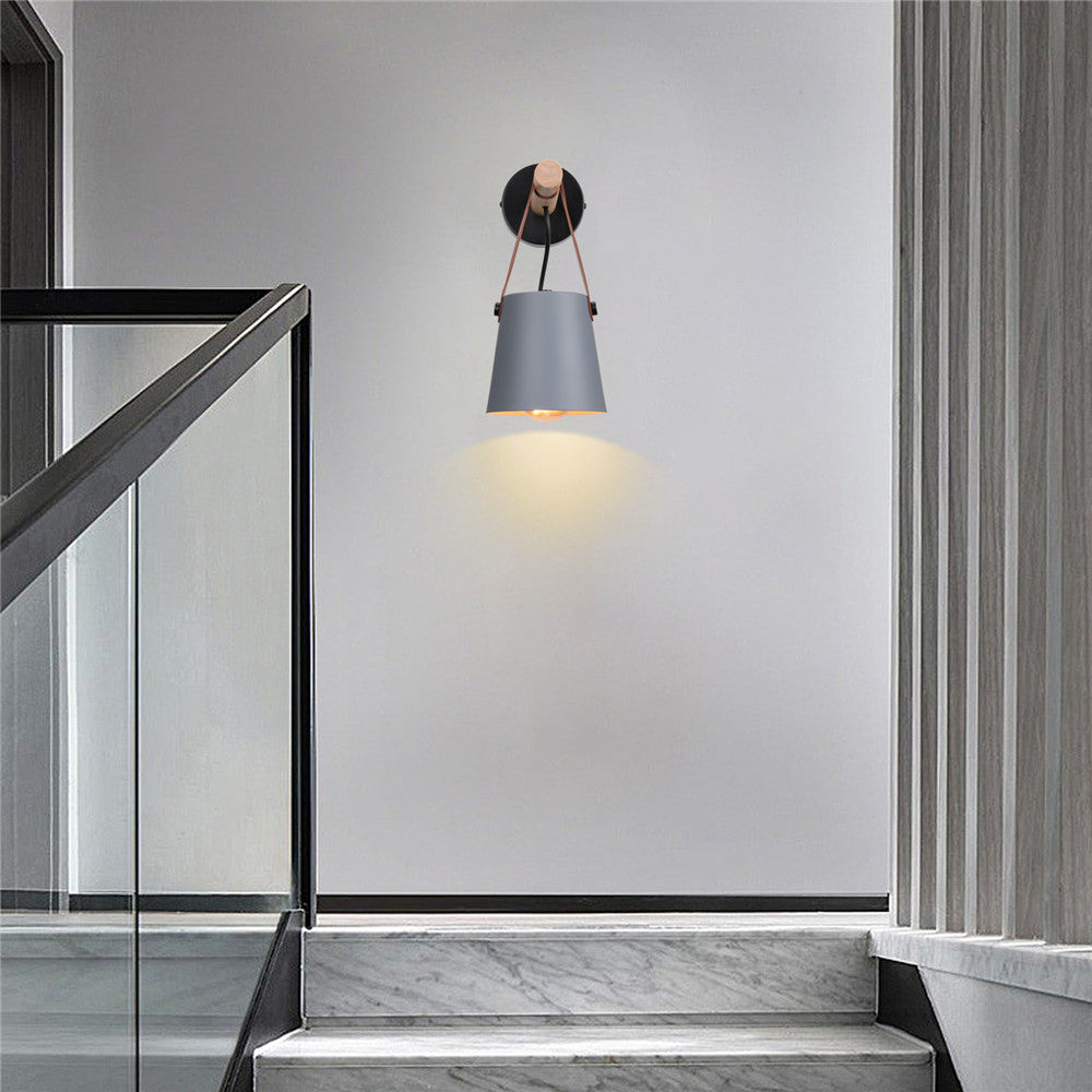 Modern Wood & Metal Wall Sconce with Faux Leather Strap-Letifly Lights and Decor
