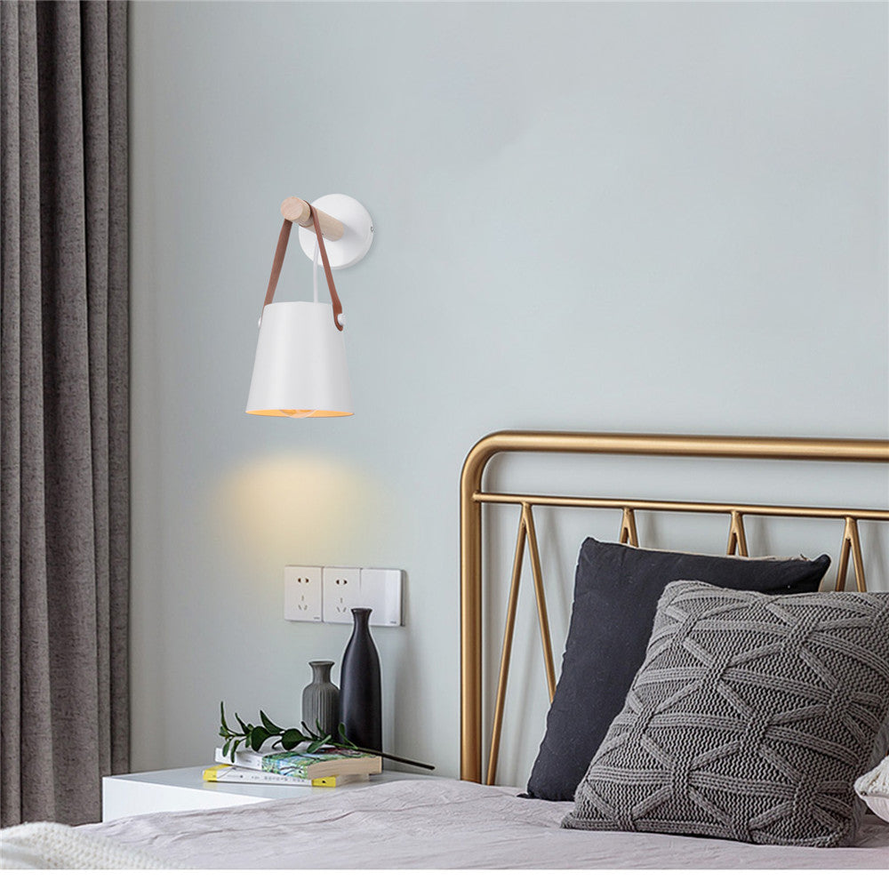 Modern Wood & Metal Wall Sconce with Faux Leather Strap-Letifly Lights and Decor