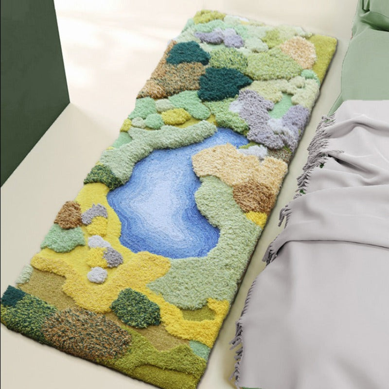 3d Handmade Wool rug Artisanal design hand dyed tufted rug forest design
